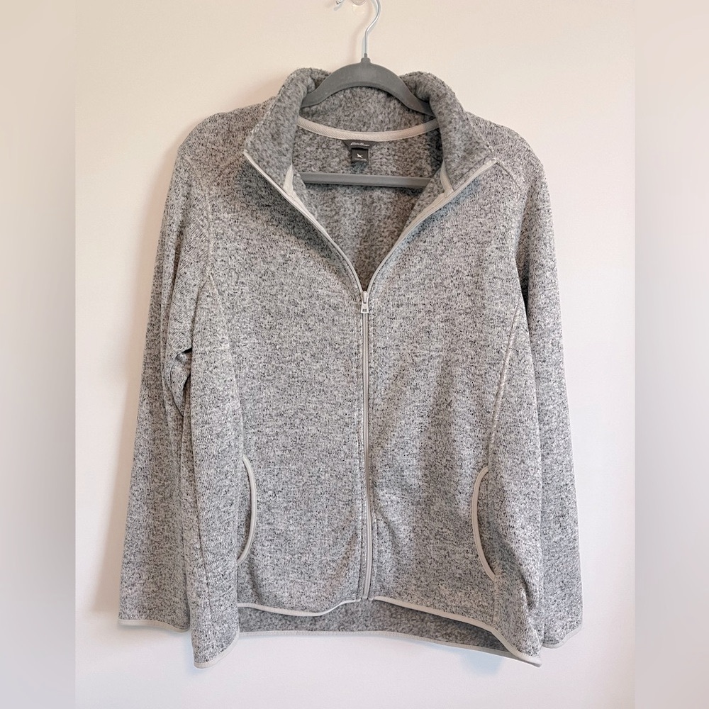 Eddie Bauer Heathered Taupe/Grey Full Zip Pullover